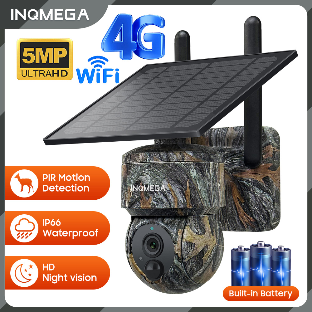 Night Vision Camera Wifi 4G - INQMEGA 5MP 4G/WIFIพลังงานแสงอาทิตย์กล้องรักษาความปลอดภัยไร้สายกลางแจ้งพลังงานแสงอาทิตย์กล้องNight Visionสีกล้องPIR Detection Cam