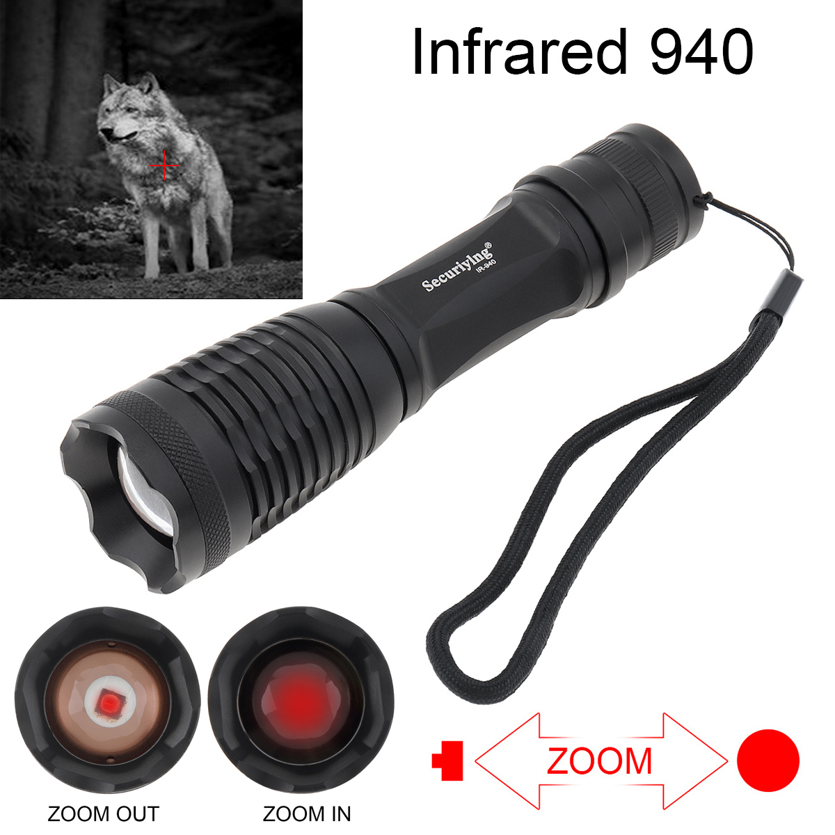 Ir Illuminator 850Nm Flashlight - การรักษาความปลอดภัย940nm IR ไฟฉายซูมโฟกัสอินฟราเรดไฟล่าสัตว์แสงกันน้ำการมองเห็นได้ในเวลากลางคืนปืนไรเฟิลโคมไฟ